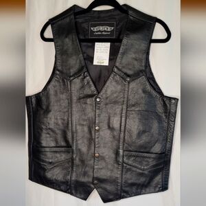 Unik Men's Black Lined Biker Leather Vest Size 42 T